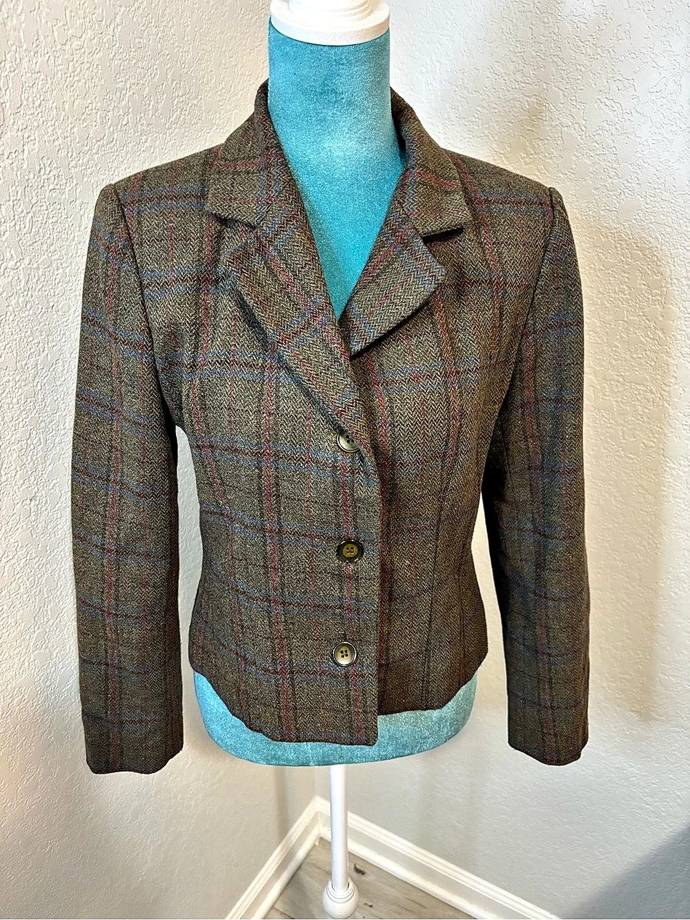 Petite Sophisticate Women's Plaid Wool Blend Blazer Size 6 Like New